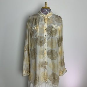 Silk button down oversized shirt large